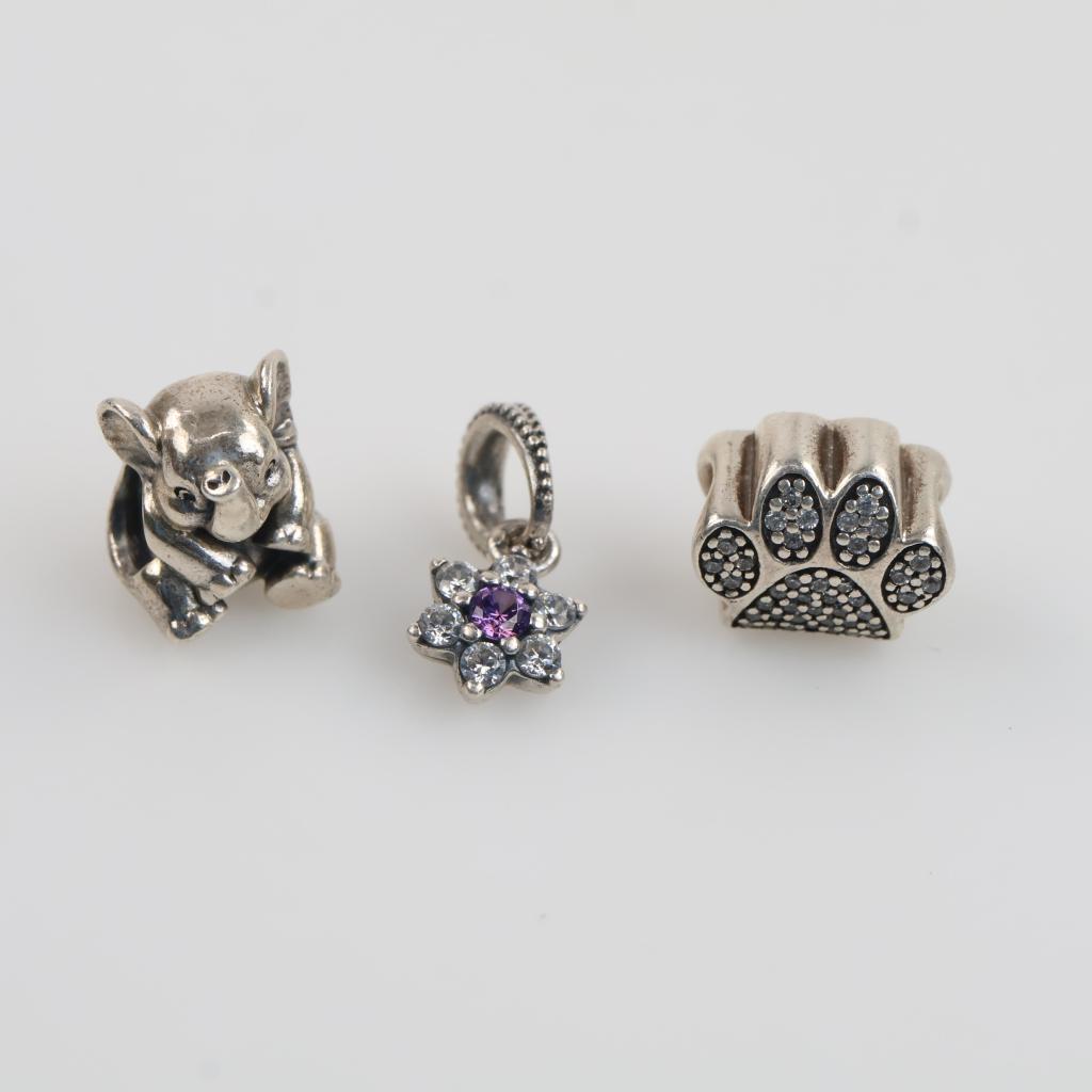 Pandora Sterling Silver Charms, 3 Pieces