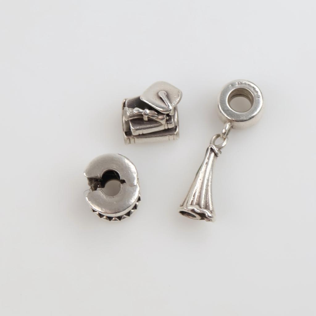 Pandora Sterling Silver Charms, 3 Pieces