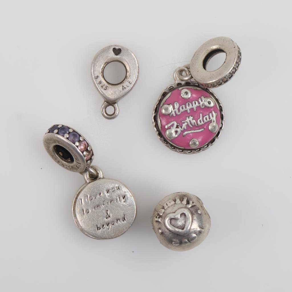 Pandora Sterling Silver Charms, 4 Pieces