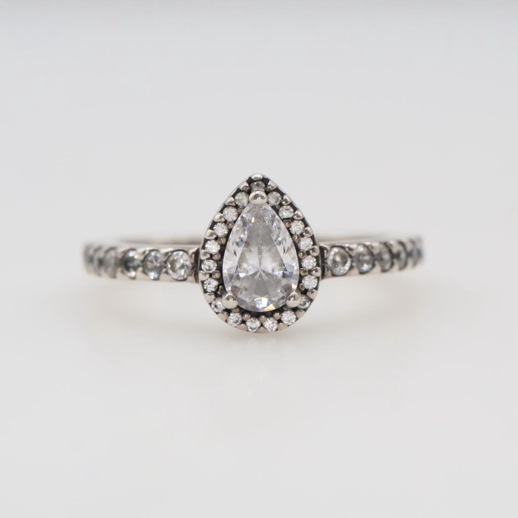 Pandora Sterling Silver Clear Stone Classic Teardrop Halo Ring