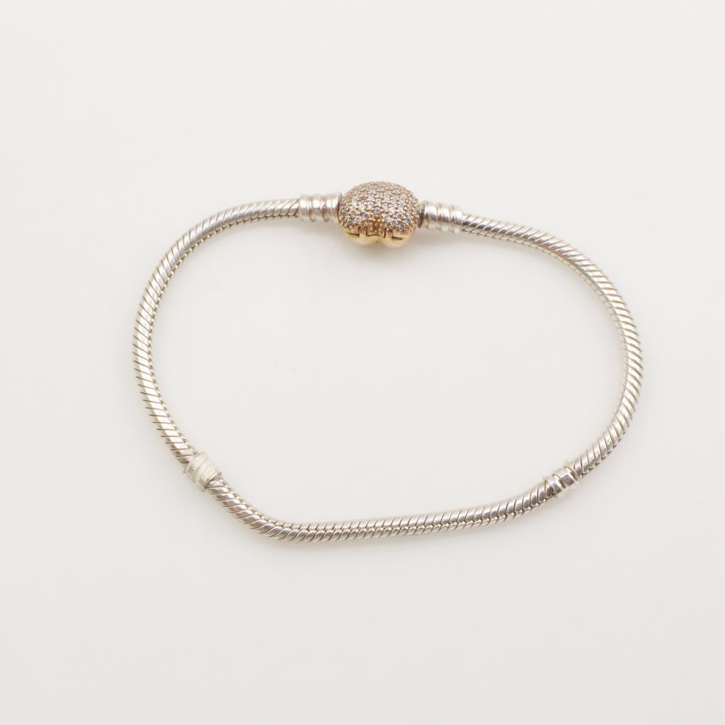 Pandora Sterling Silver Clear Stone Heart Clamp Bracelet Property Room