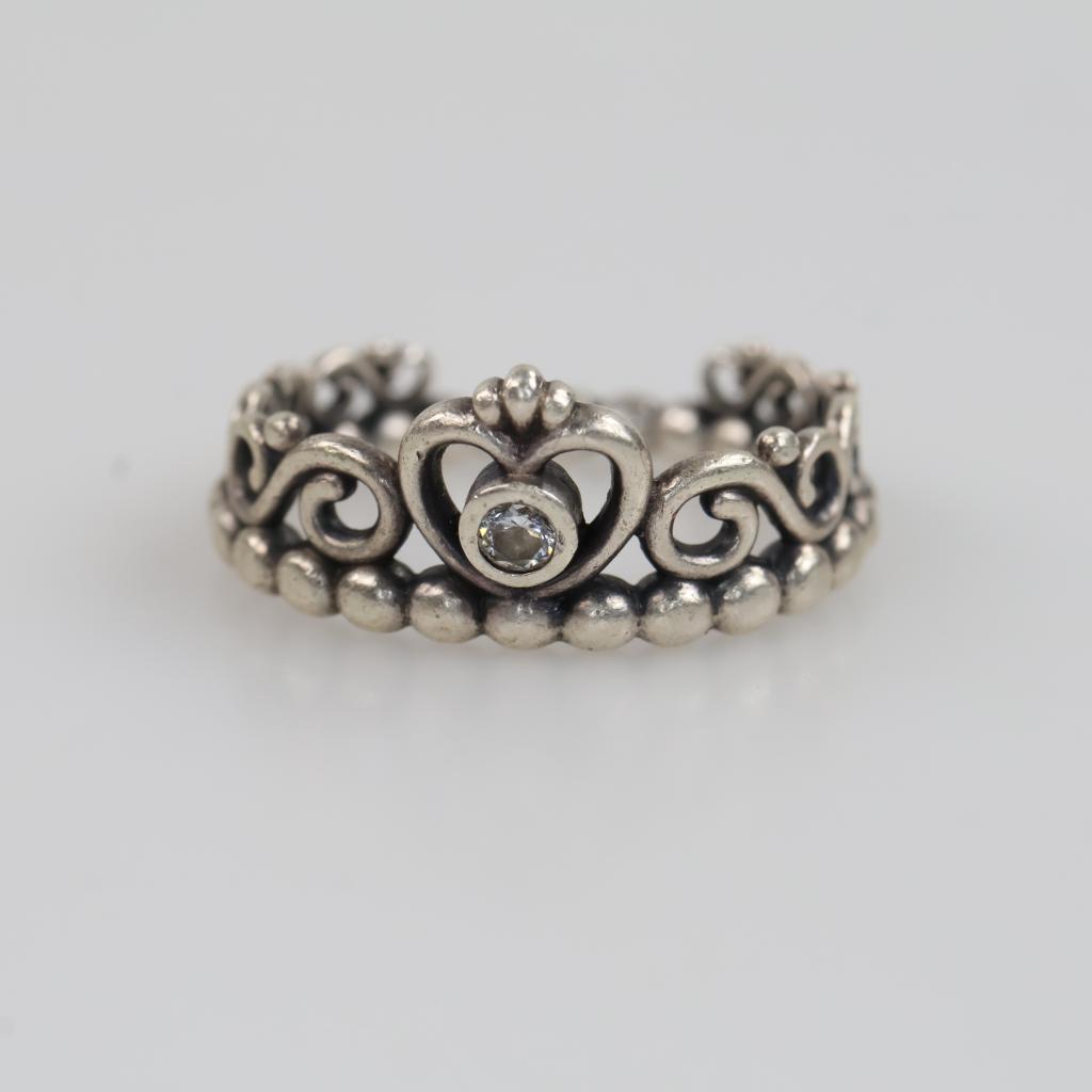 Pandora Sterling Silver Clear Stone Princess Tiara Crown Ring