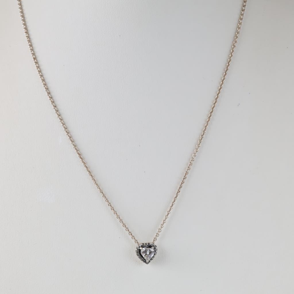 Pandora Sterling Silver Elevated Heart Clear Stone Necklace