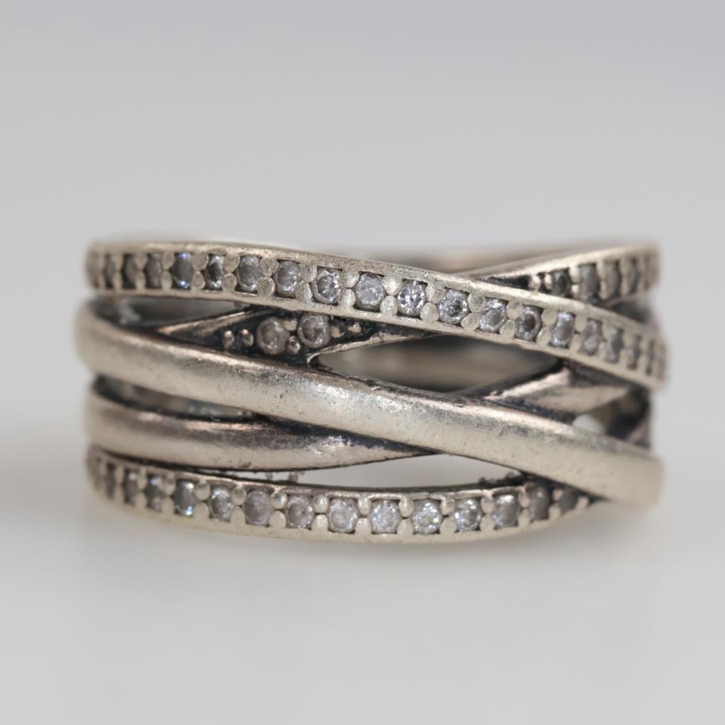 Pandora Sterling Silver Entwined Clear Stone Ring