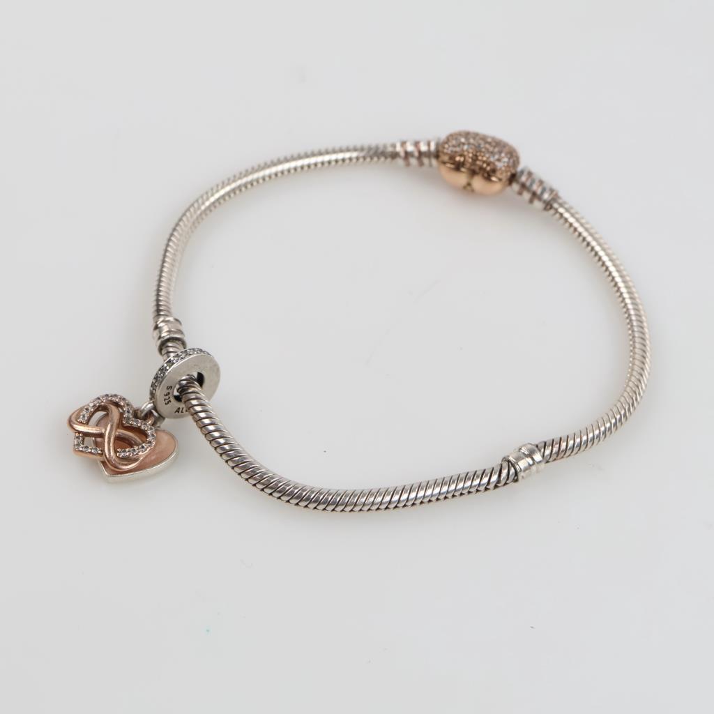 Pandora Sterling Silver GP Accent Snake Chain Bracelet With 1 Charm