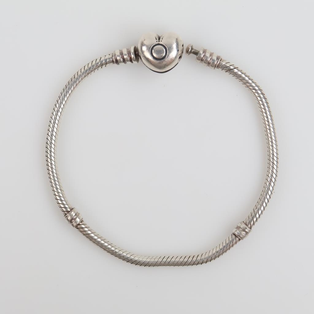 Pandora Sterling Silver Moments Heart & Snake Chain Bracelet