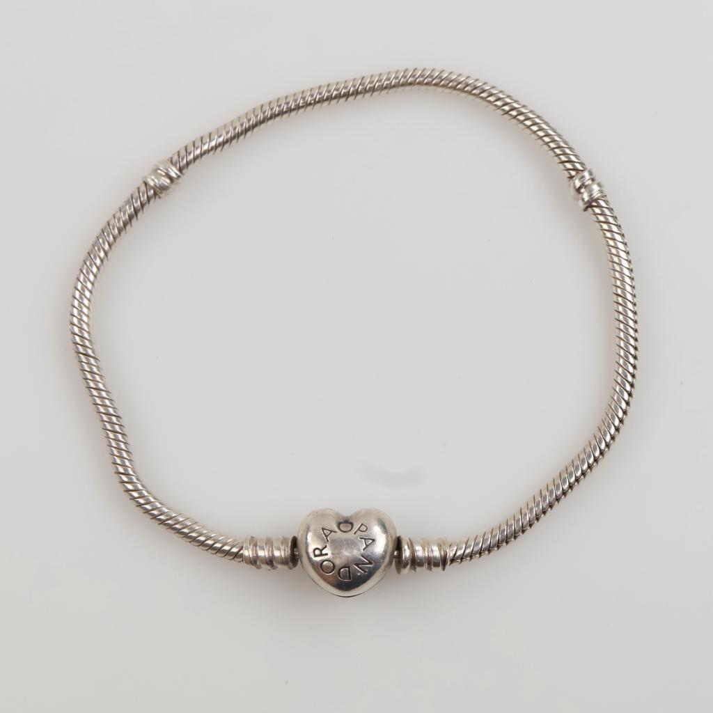Pandora Sterling Silver Moments Heart & Snake Chain Bracelet