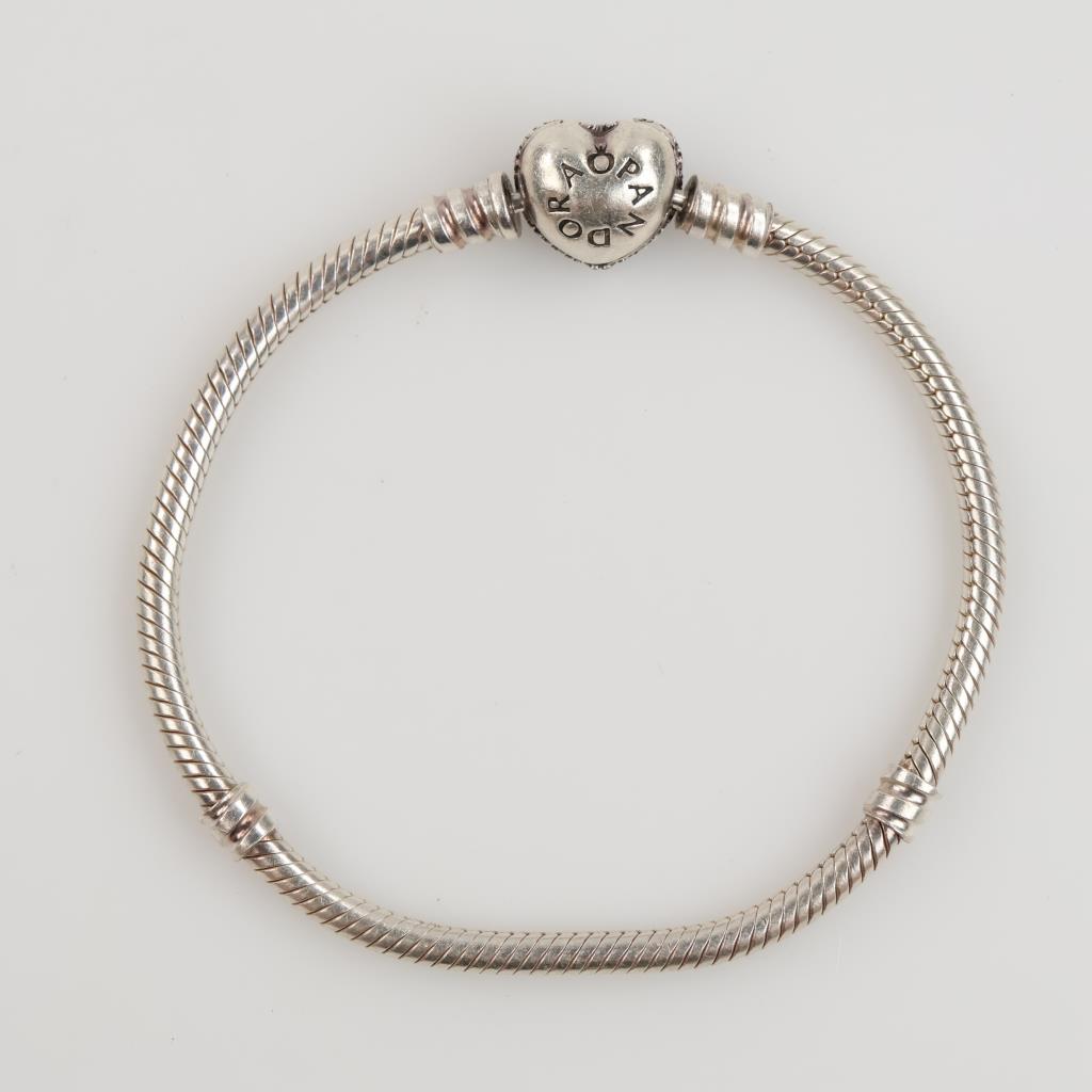 Pandora Sterling Silver Moments Sparkling Heart & Snake Chain Bracelet