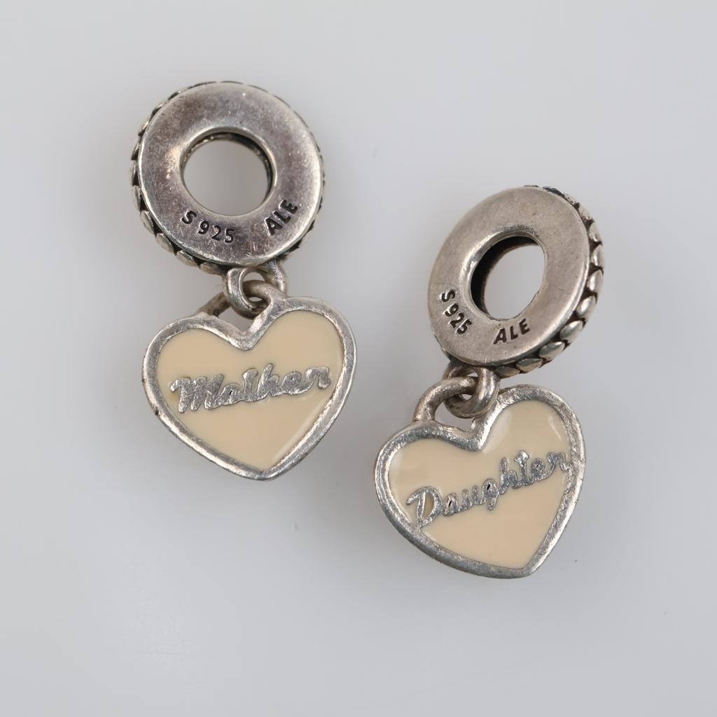 Pandora Sterling Silver Mother & Daughter Hearts Dangle Charms, 2 Charms
