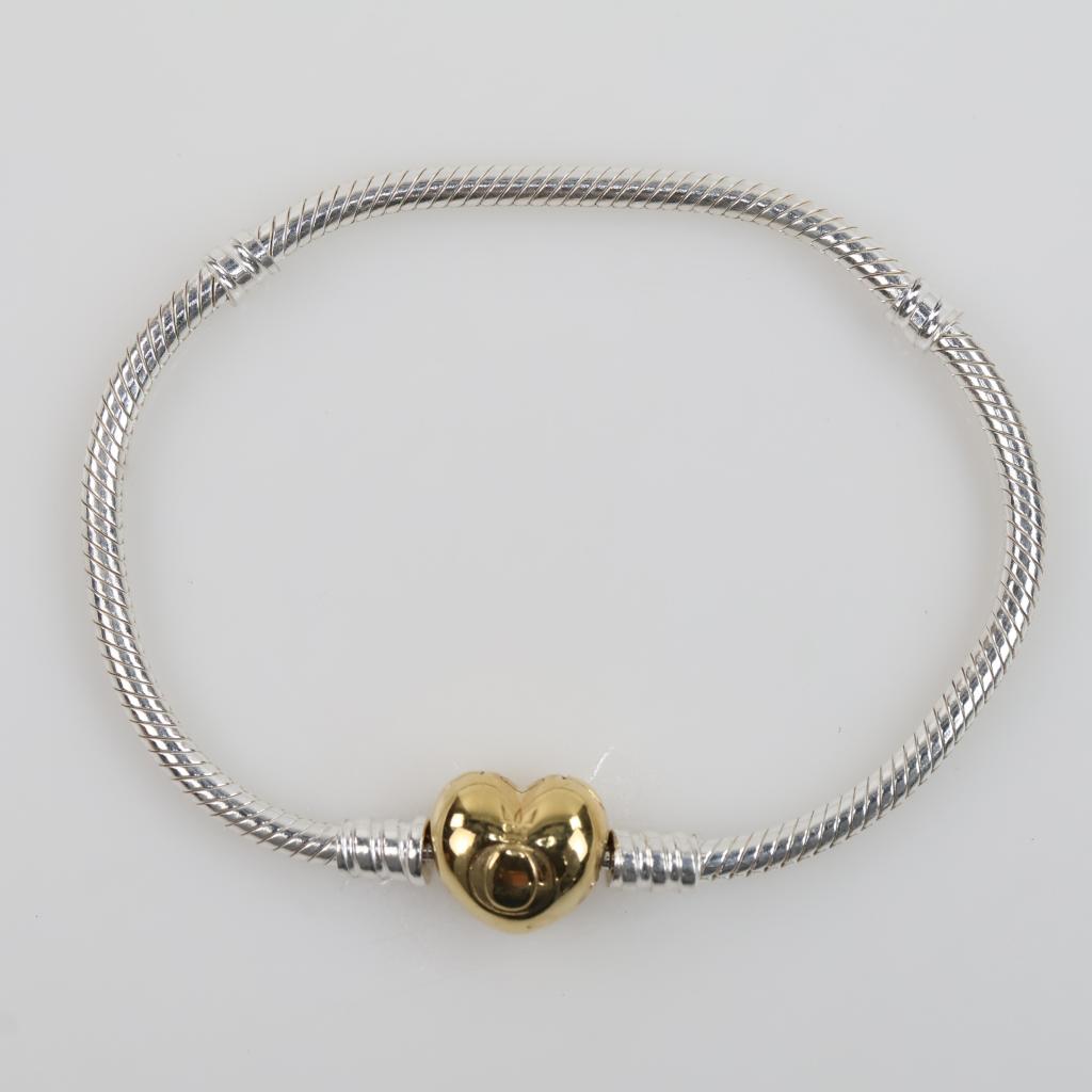 Pandora Sterling Silver Snake Chain 14kt GP Heart Clasp