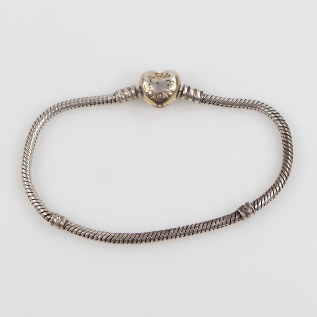 Pandora Sterling Silver Snake Chain Heart Clasp Bracelet