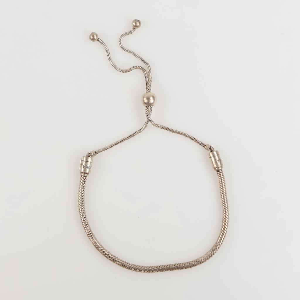 Pandora Sterling Silver Snake Chain Slider Charm Bracelet