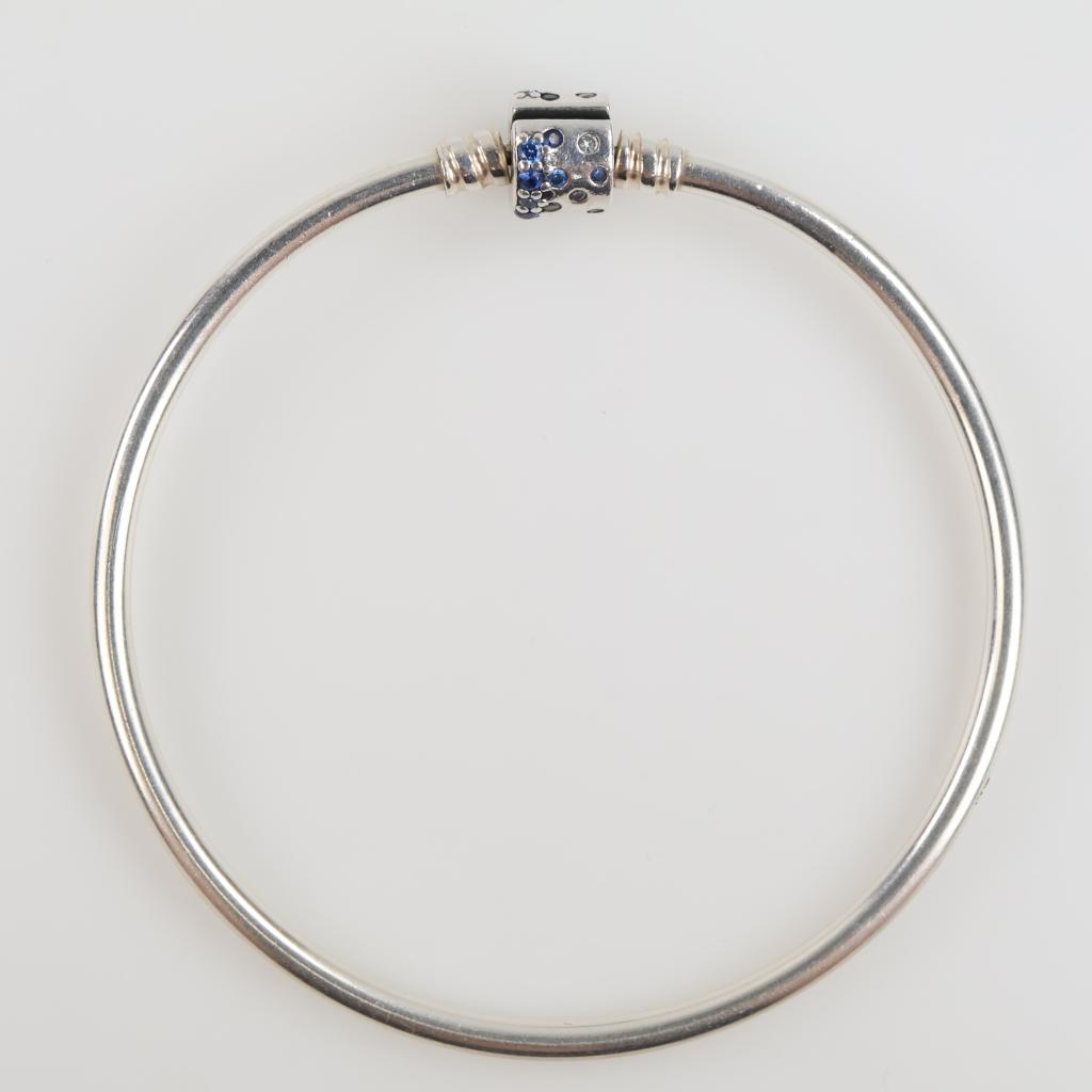 Pandora Sterling Silver Sparkling Barrel Clasp Bangle Bracelet