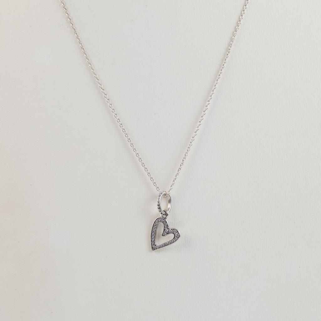 Pandora Sterling Silver Sparkling Freehand Heart Necklace