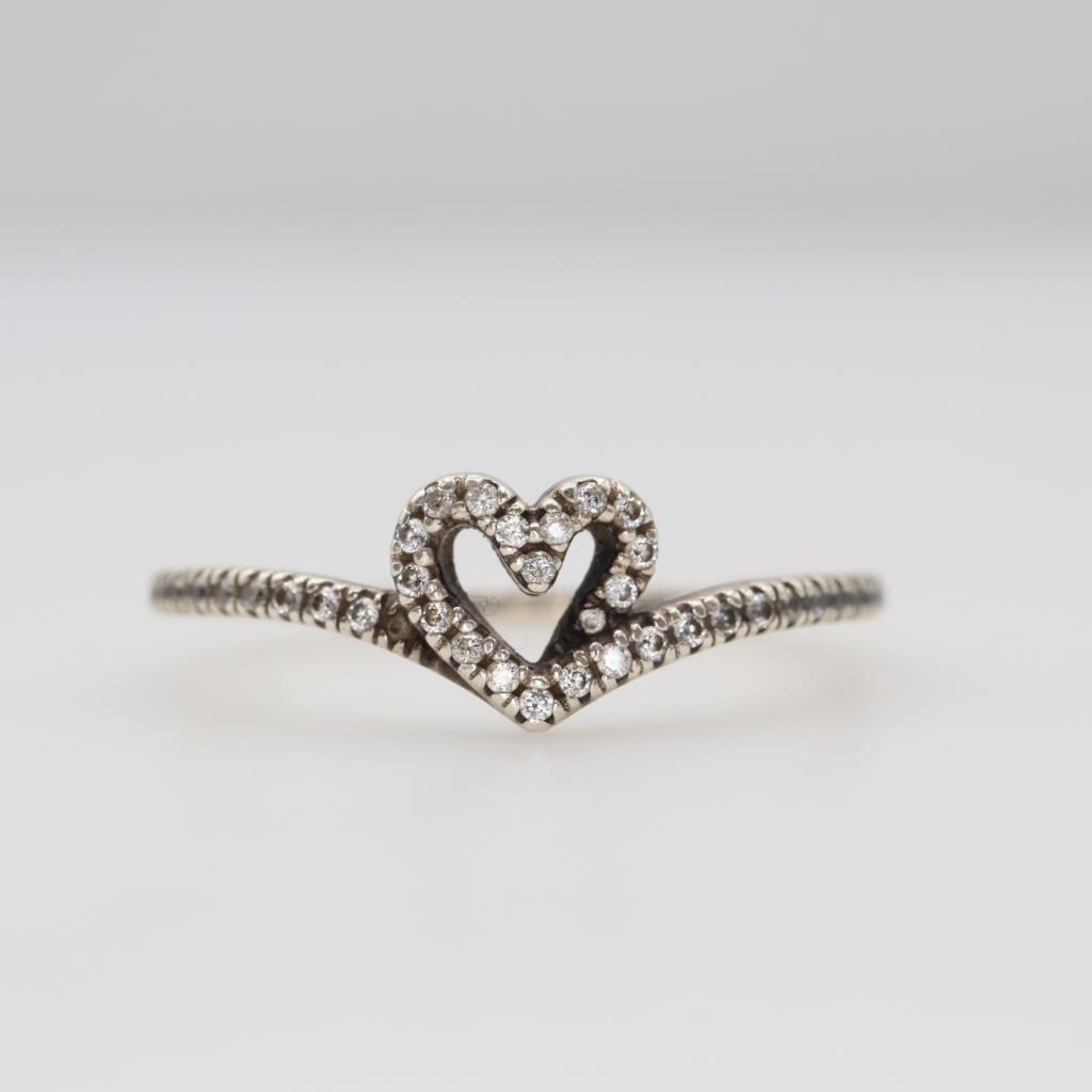 Pandora Sterling Silver Sparkling Wishbone Heart Ring | Property Room