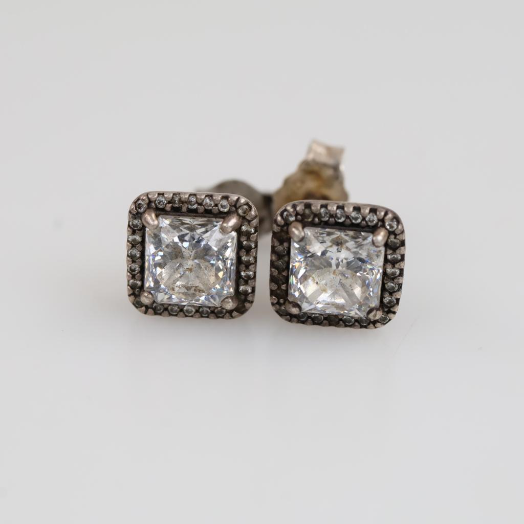 Pandora Sterling Silver Square Sparkle Halo Stud Earrings