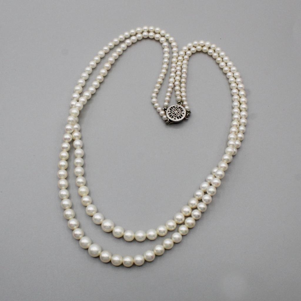 Pearl Double Strand Necklace Silver Clasp