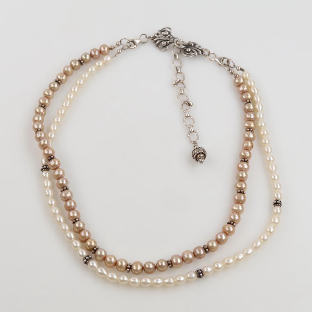 Pearl Necklace With Sterling Silver Accents - Clasp