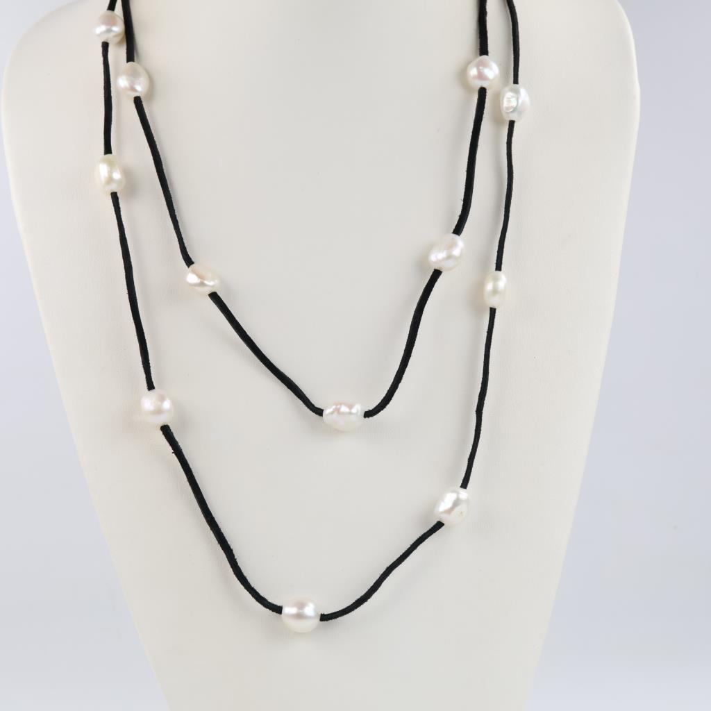 Pearl Silver Clasp Corded Necklace
