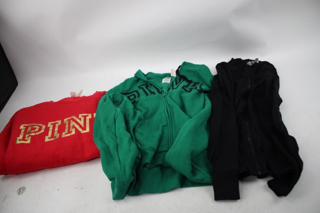 PINK Zip-Up Sweaters, Sweatshirt, Medium - XL, 3 Pieces