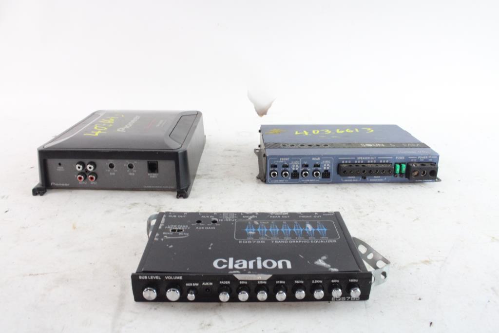 Pioneer, Soundstream Amps & Clarion Equalizer, 3 Pieces Property Room