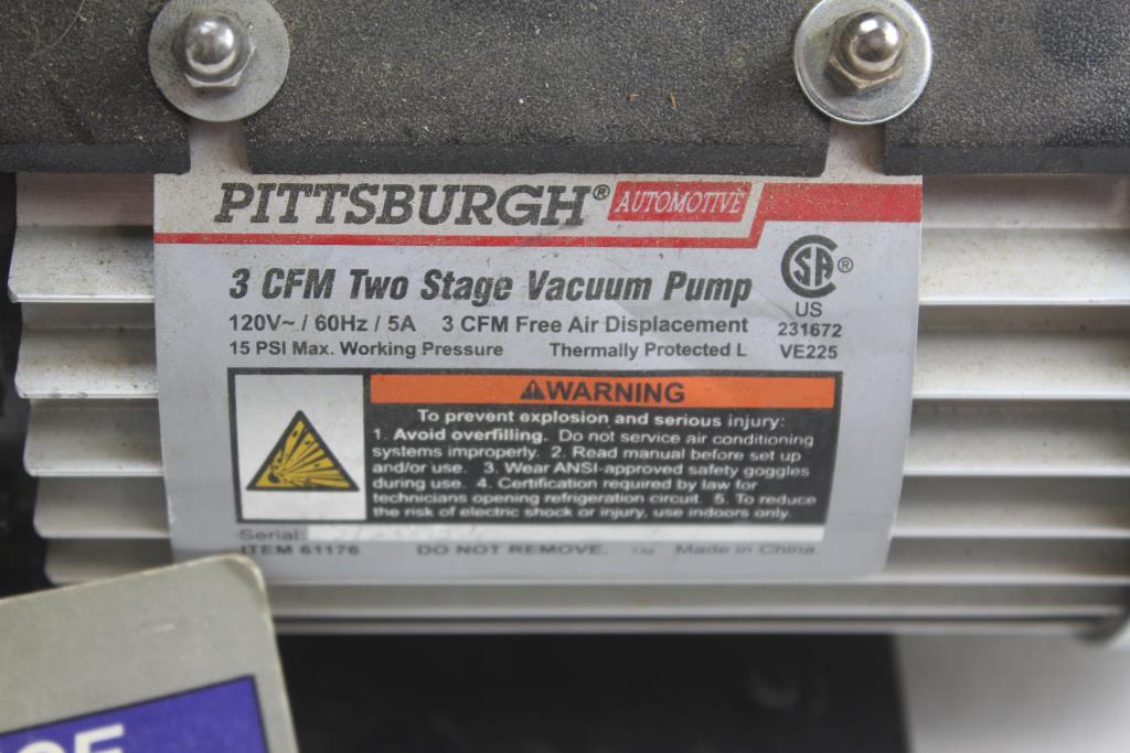 Pittsburgh Automotive 61176 3 CFM Two Stage Vacuum Pump Property Room