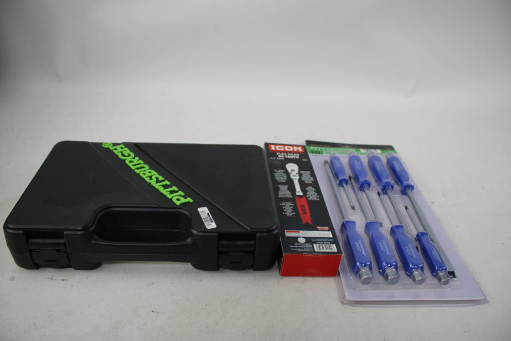 Pittsburgh Socket Set, Bolstered Screwdriver Set, ICON Pro Ratchet 3/8" Drive, 3 Pieces