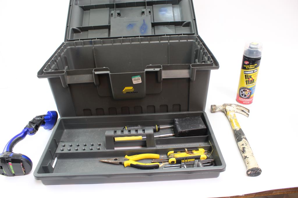 Plano Toolbox With Coghlan's Hatchet, Fixaflat Tire Repair And More