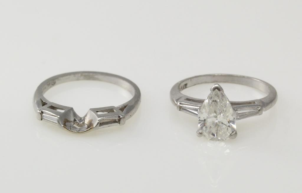 Platinum Alloy 8.5g 1.98ct T.W. Diamond Engagement Ring Set Evaluated