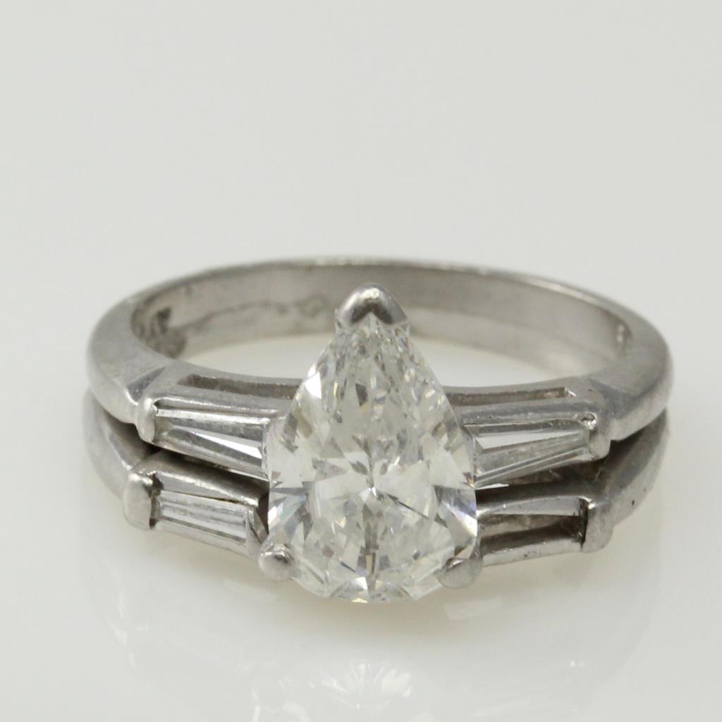 Platinum Alloy 8.5g 1.98ct T.W. Diamond Engagement Ring Set Evaluated