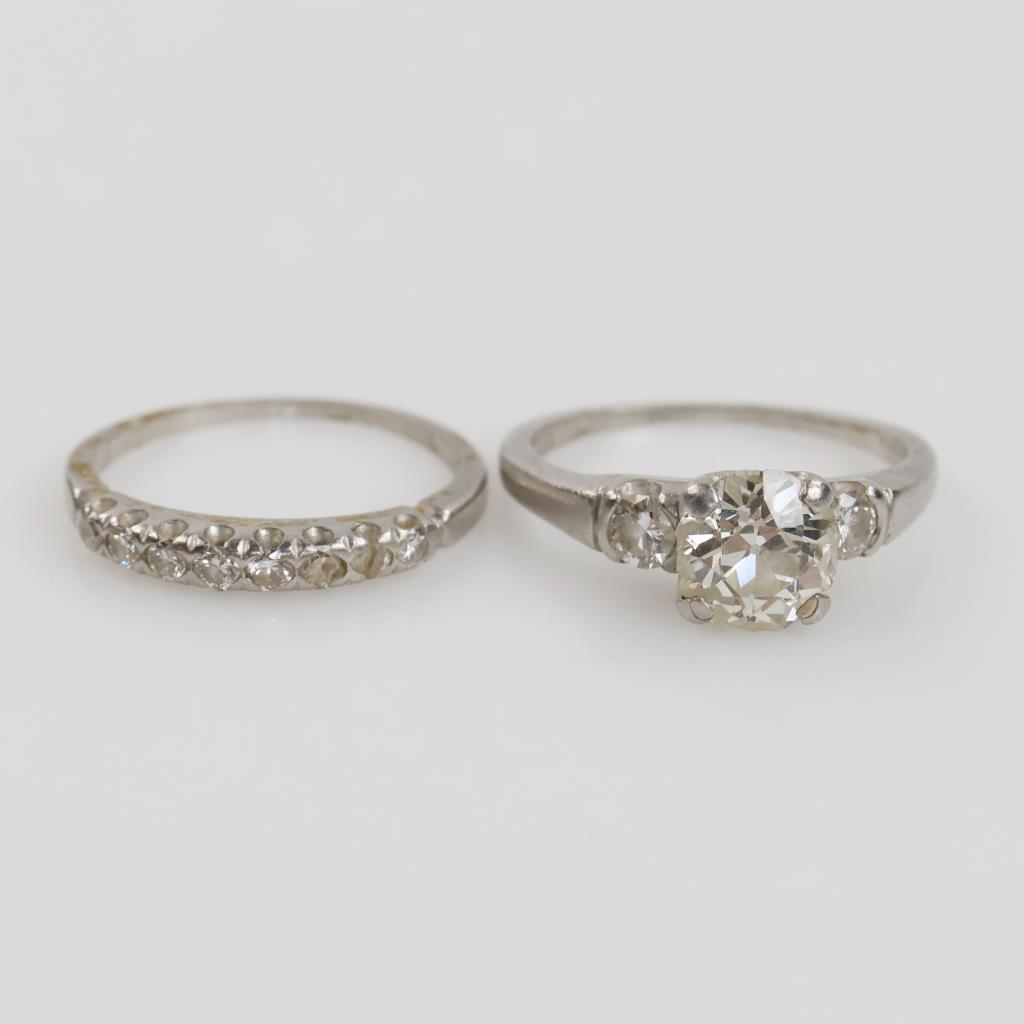 Platinum Clear Stone Diamond Accent Wedding Set