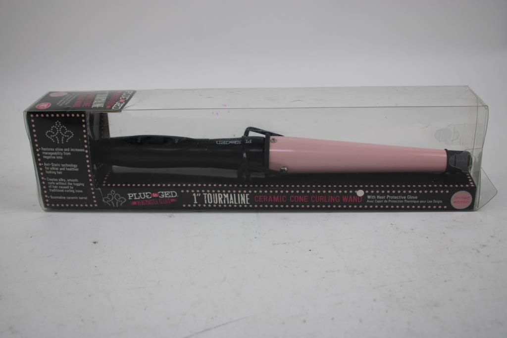 Plugged In 1" Tourmaline Ceramic Cone Curling Wand, Black, Pink, 2 Pieces