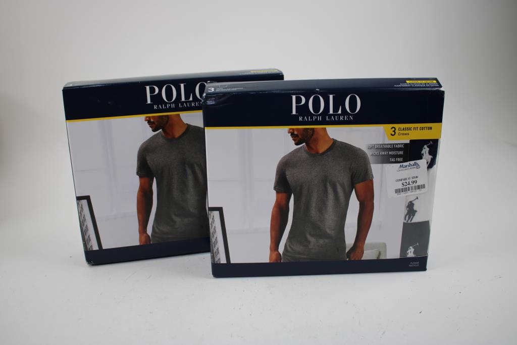 POLO Ralph Lauren Classic Fit 3-Pack Crew Shirts, Large, 2 Pieces