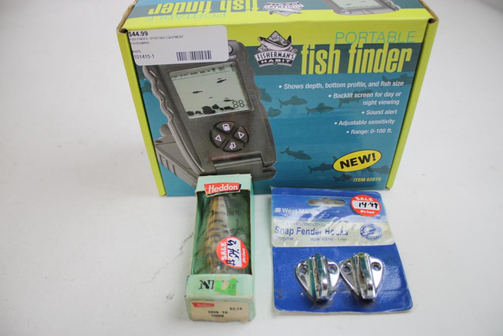 Portable Fish Finder, Snap Fender Hooks, Cobra Marine VHF Radio, And More, 5 Pieces