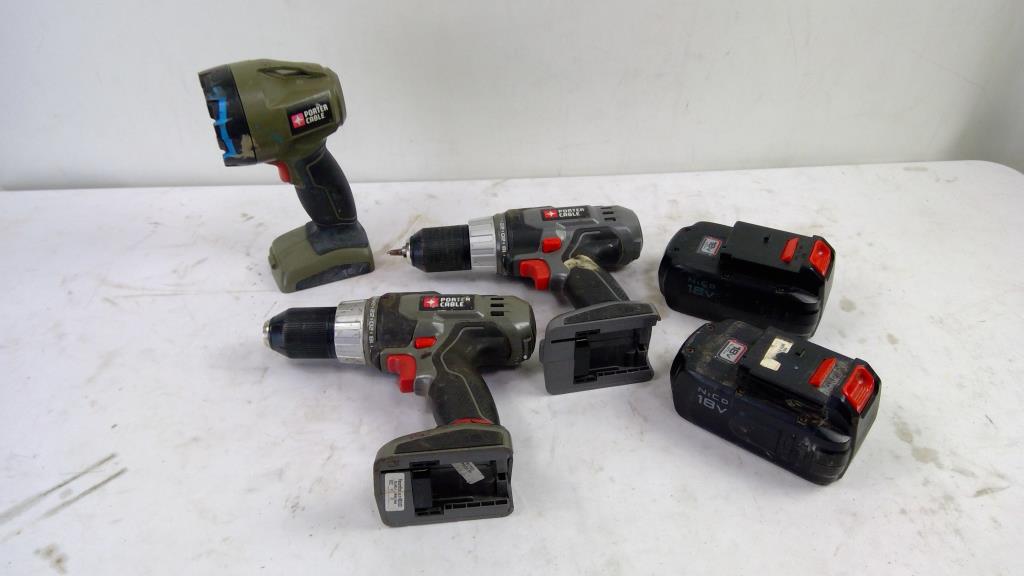 Porter Cable Drill/Drivers, Work Light, 3 Pieces With Battery Packs