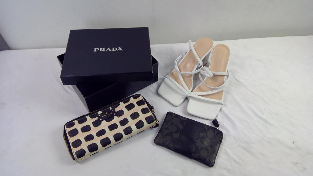 Prada Beauty Box, Kate Spade, Coach, White Heels