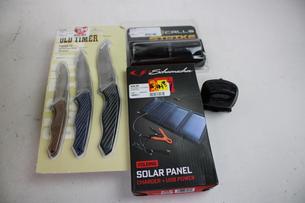 Predator Digital Cell, Old Timer Knives, Solar Panel, And More, 6 Pieces