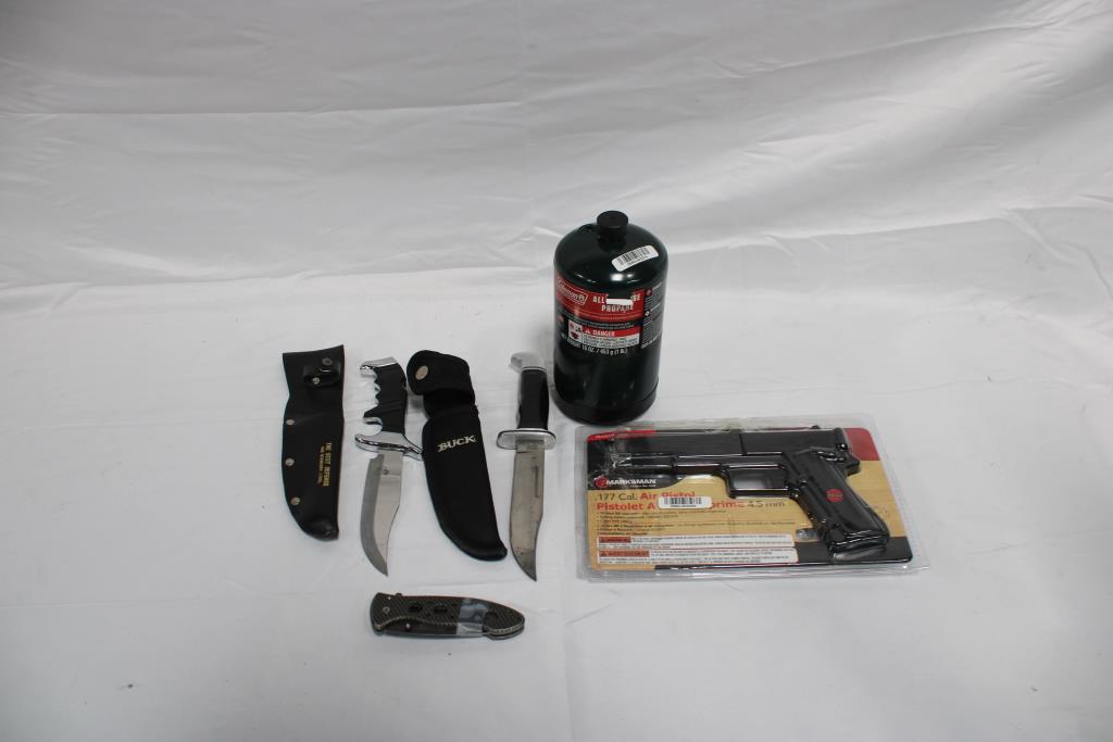 Propane Canister, Knifes And More