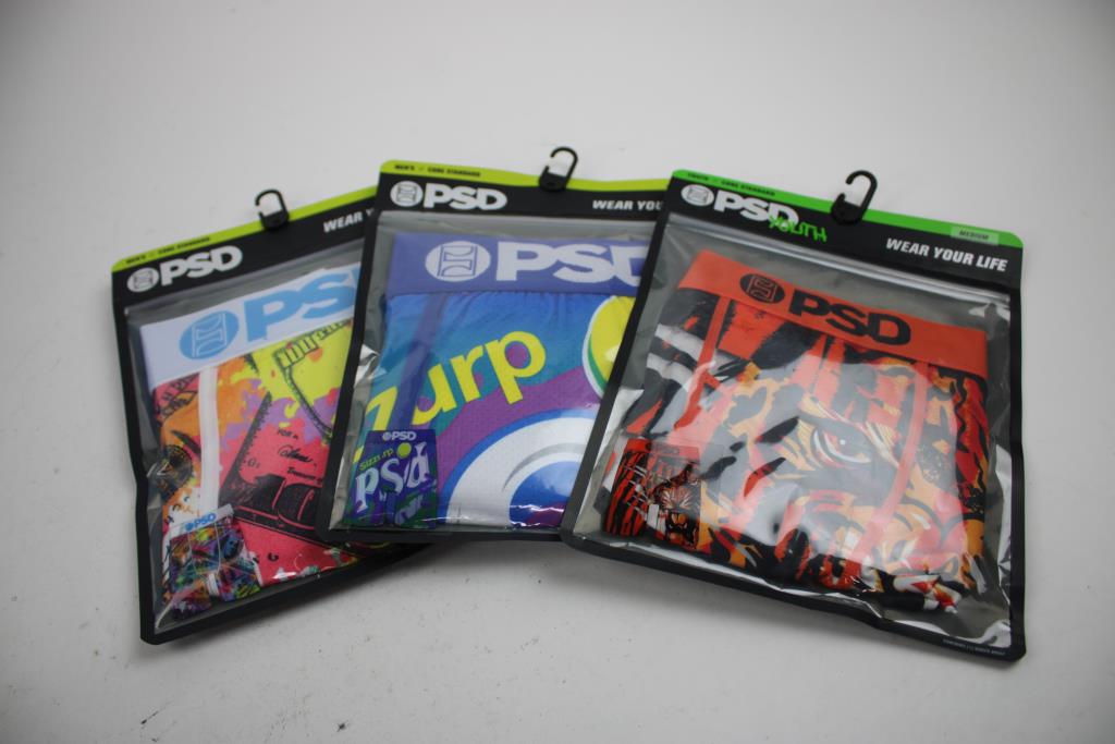 PSD Boxers Size Medium, Youth, Men, 3 Pieces