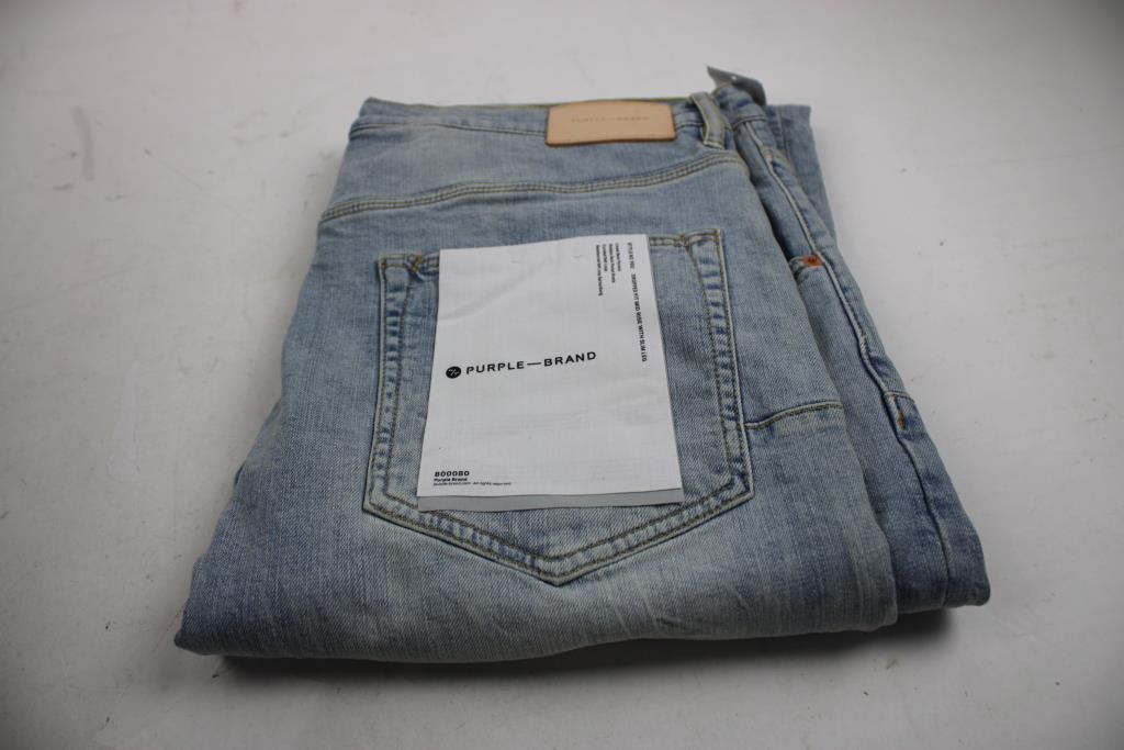 Purple Brand Dropped Fit Mid Rise With Slim Leg Jeans, Light Denim, Size 38