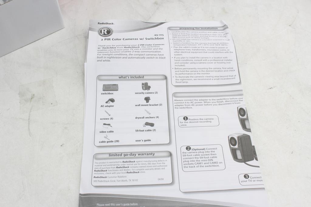 RadioShack Color Security Cameras With Switchbox Property Room
