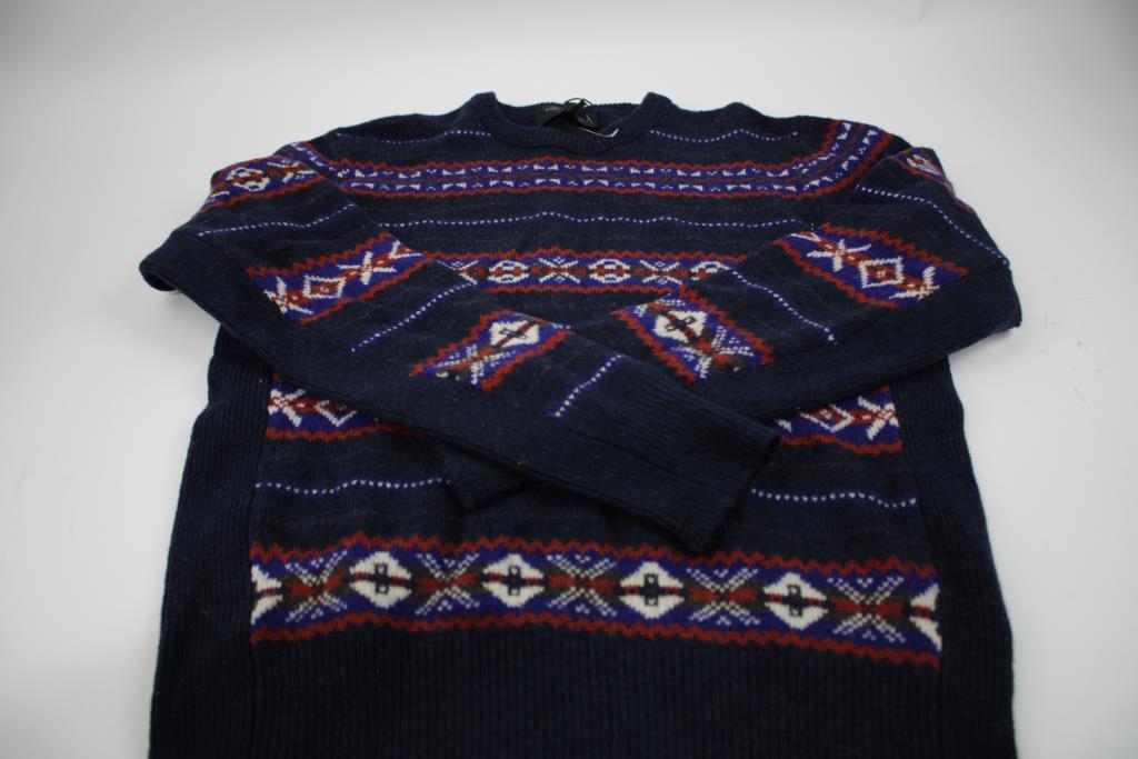 Rag & Bone Navy Wesley Fair Isle Wool Crew Sweater, Medium
