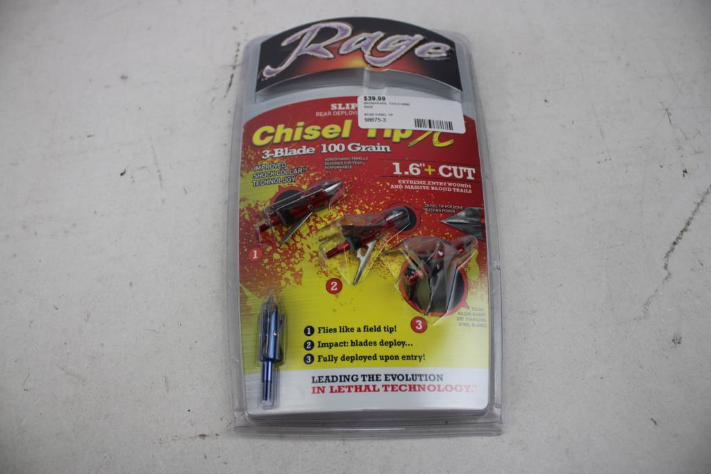 Rage Chisel Tip S/C Mechanical Broadheads, Nockturnal Universal Nocks, 3 Pieces