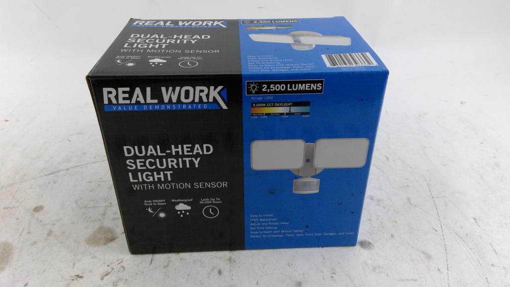 Real Work Dual-Head Security Light With Motion Sensor