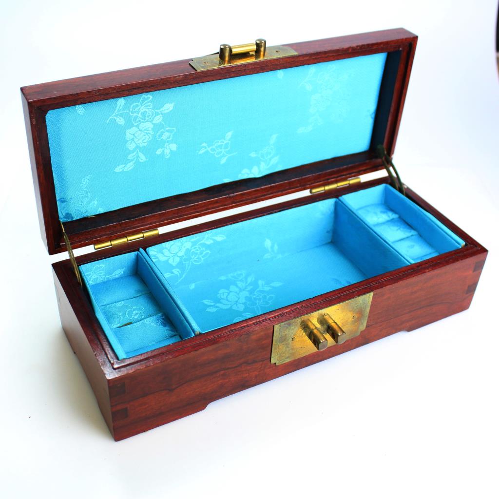 Red Stain Wooden Oriental Style Jewelry Box Property Room