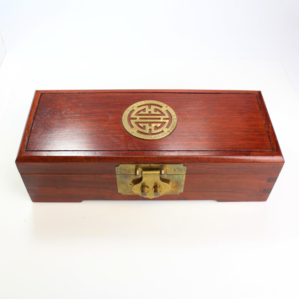 Red Stain Wooden Oriental Style Jewelry Box Property Room