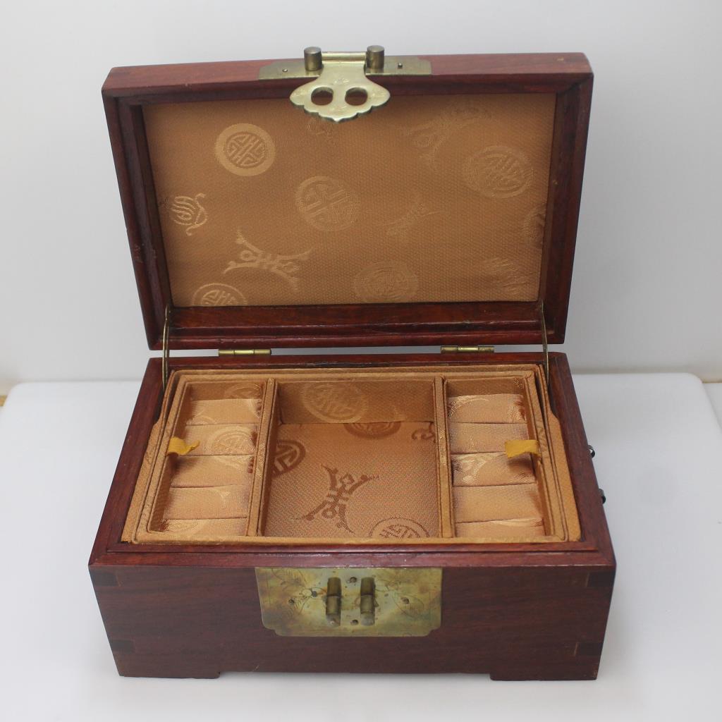 Red Stain Wooden Oriental Style Jewelry Box Property Room