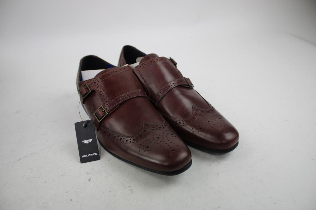 Red Tape Maroon Double Monk Strap Shoes, Size 10