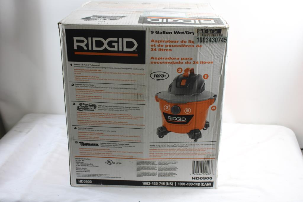 Ridgid 9 Gallon Wet/Dry Vacuum, HD0900 Property Room