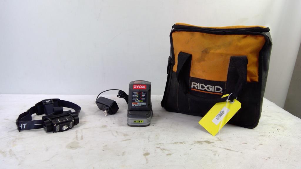 Ridgid Bag, Headset Light, Ryobi Battery Charger